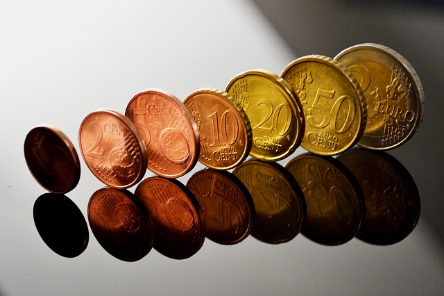 euro mince seřazené podle hodnoty